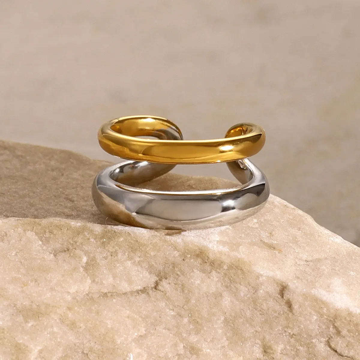 1 Piece Simple Series Simple Geometric Stainless Steel 18K Gold Plated Women 's Adjustable Ring 